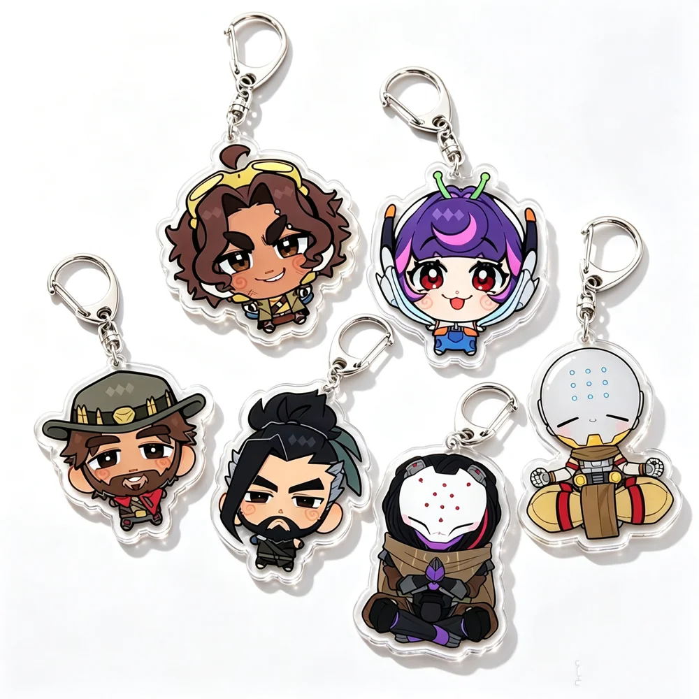 for Overwatch Game Peripheral Cassidy McCree Zenyatta Hanzo D Va Acrylic Keychain Cartoon Cute Decoration Pendant Festival Gift