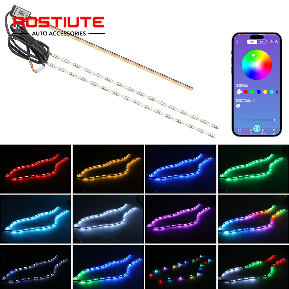 

2PCS 16 LED Car RGB Dynamic Flexible Crystal Angel Tears with Turn Signal Flowing DRL Daytime Running Lights Strip APP Control