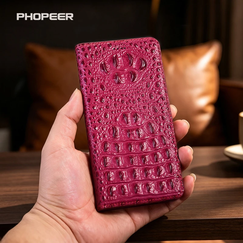Luxury Genuine Leather Case for iQOO Z11 Z10 Z9 Z8 X R Lite Turbo Pro Plus 3D Crocodile Claw Flip Magnetic Phone Case