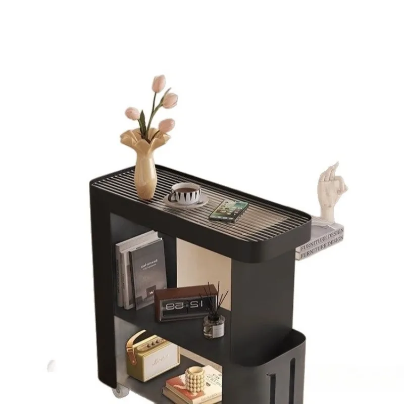 Sofa creative mobile coffee table, wrought iron ultra-narrow side table simple modern trolley, shelf bedside table small table