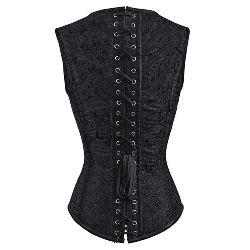 Steampunk Corset Top Shoulder Straps Overbust Bustier Vest Plus Size Jacquard Women Vintage Victorian Gothic Costume Black