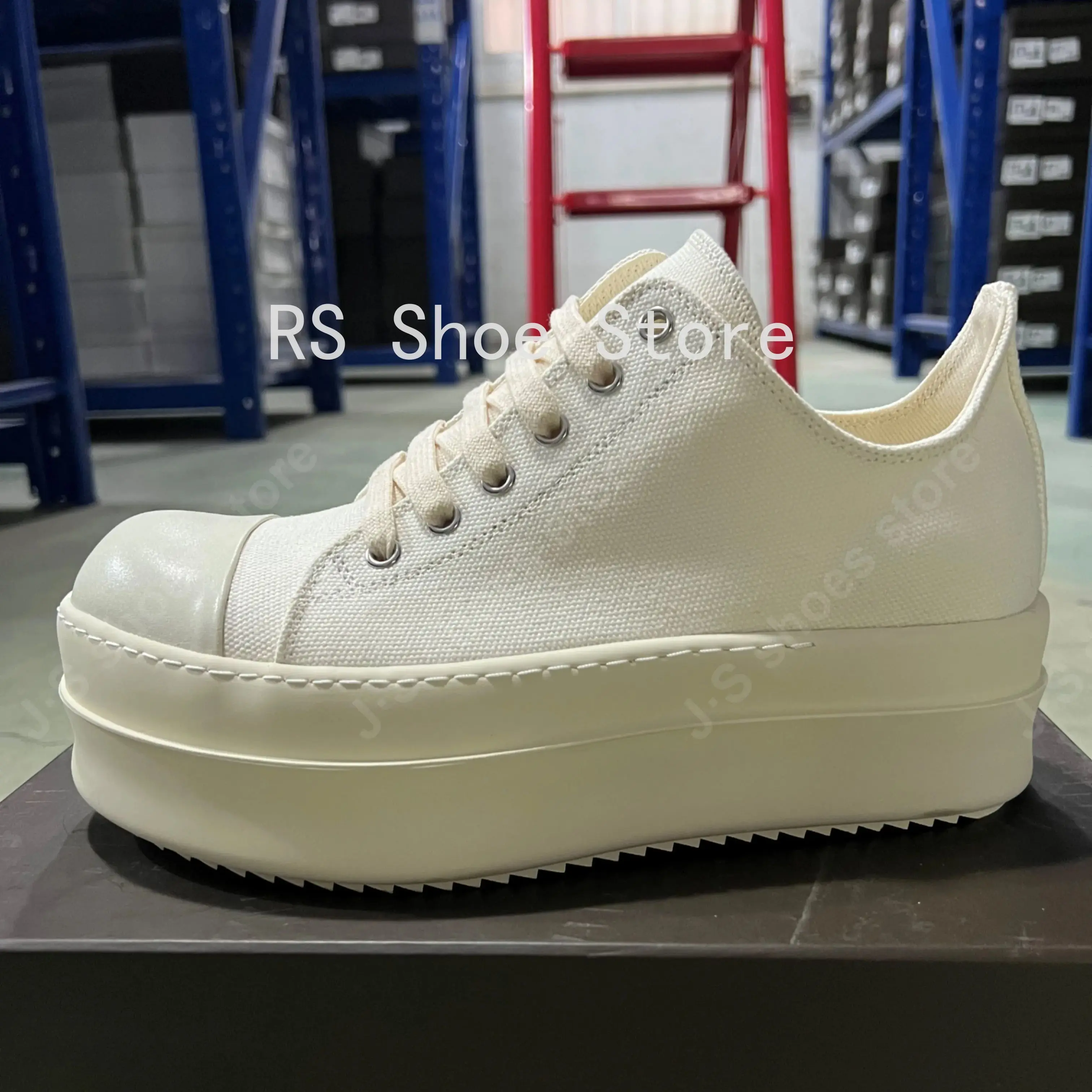 

Ro Designer White Shoe Men Sneaker Women Beige Canvas o-wen Low Top Casual Shoes Lace Up Platform 6cm Thick Sole Sneakers