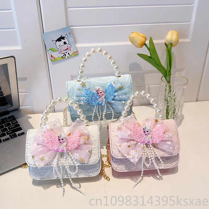 حقيبة كتف ديزني فروزن إلسا برينسيس للبنات لؤلؤية بحزام قابل للتعديل ومحفظة كروس للحفلات المدرسية والخروج غير الرسمية