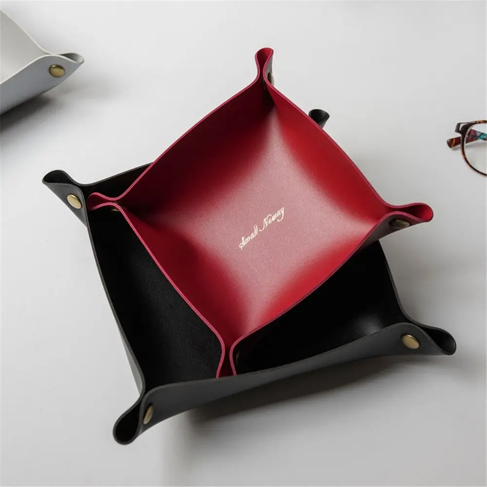 Desktop Storage Tray Leather Key Plate Home Decoration Dish Tray key Wallet Coins PVC Folding Storage Box