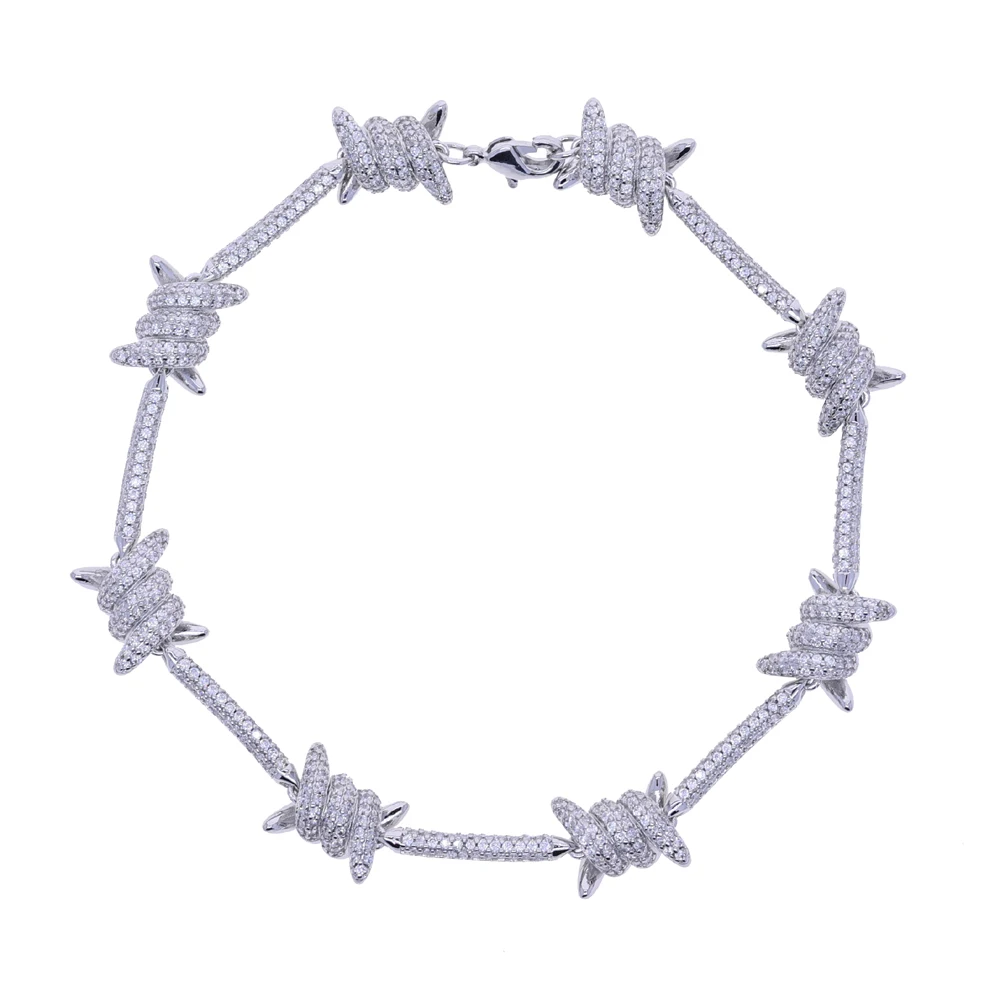 Iced Out Bling Barb Wire Bracelet High Quality Micro Pave Cz Lab Charm Hip Hop Men Jewelry