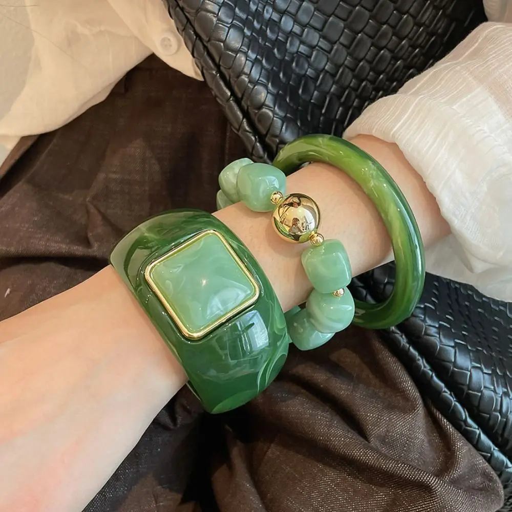 3 Pcs/Set Resin Acrylic Resin Bangle Set Ombre Dye Vintage Finish Vintage Square Bracelet Boho Style Square Round