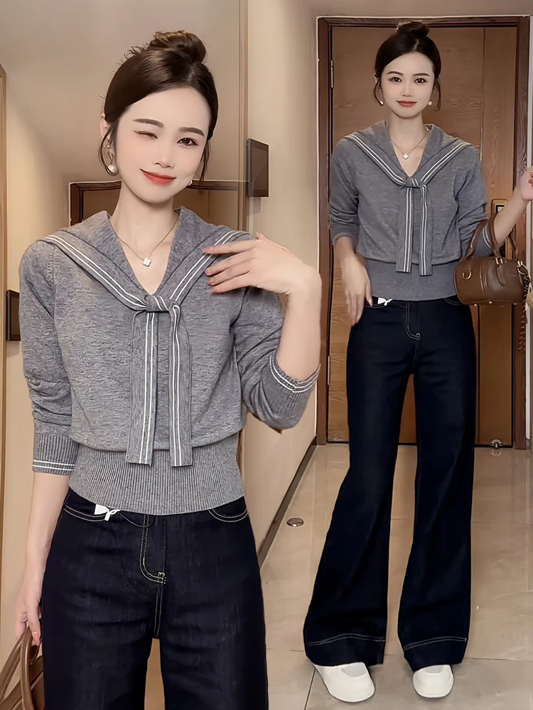 سترة نسائية محبوكة من Ele Long Sve بتصميم Faion بحزام علوي للتنقل فضفاض مناسب متوسط الولادة بلون V-Ne