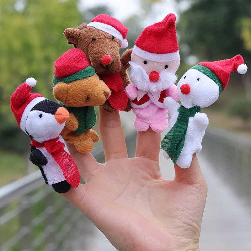 Christmas GIFT 5pcs Christmas Finger Puppet Santa Claus Snowman Penguin Storytelling Educational Toy for Xmas Children Suprise