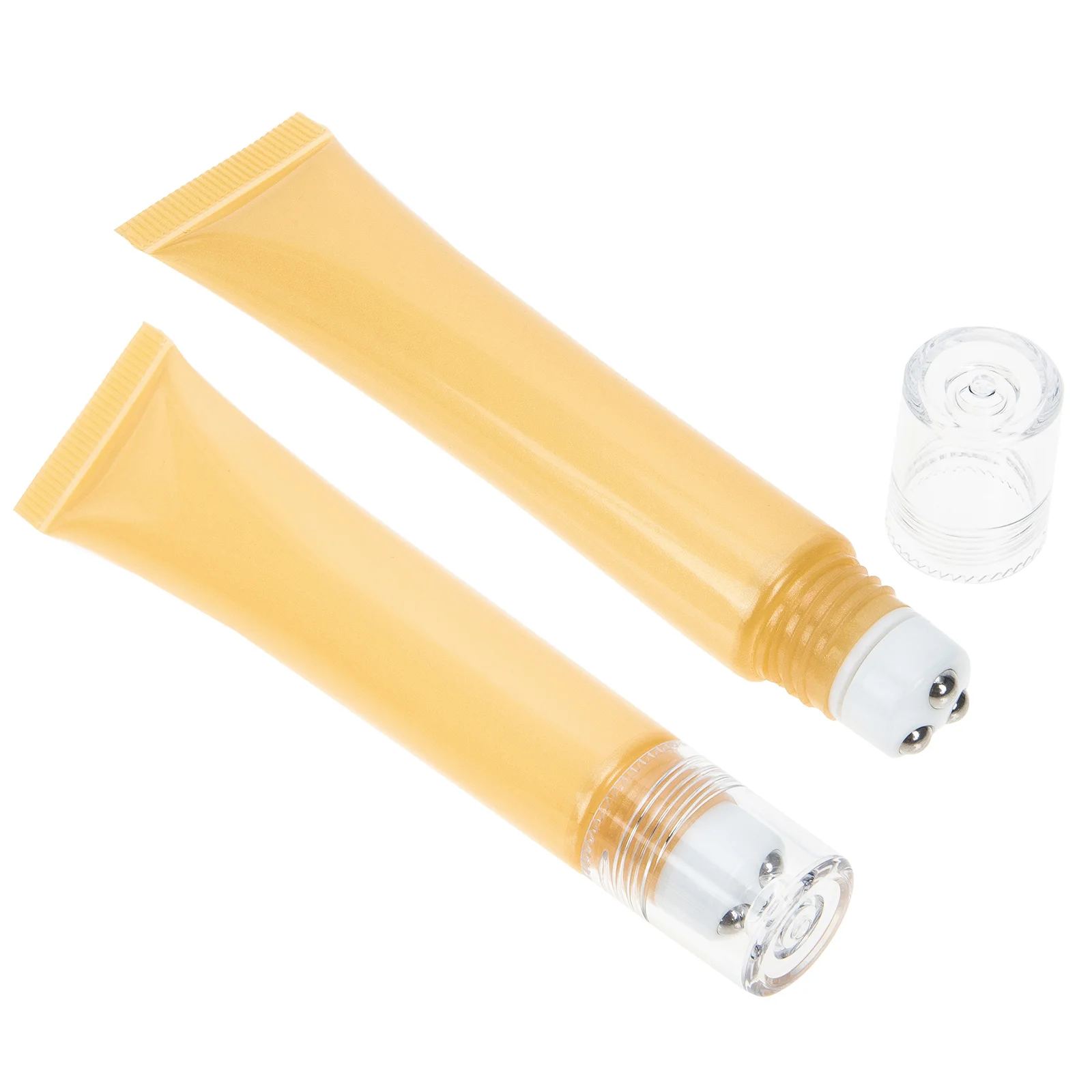 2 Pcs Eye Creams Tube Bottle Roller Balls for Essential Oils Pack Yellow Cosmetics Travel