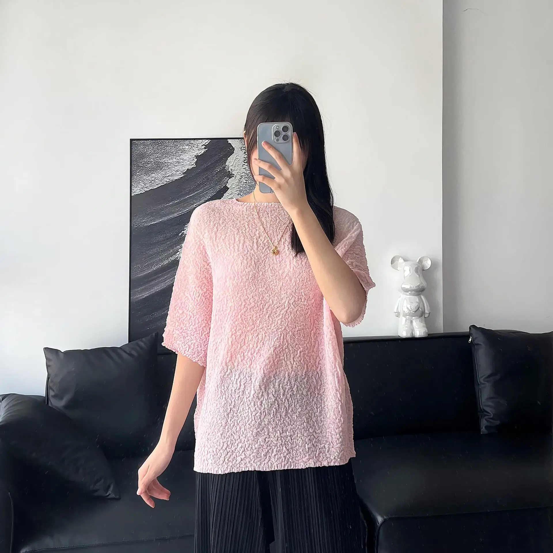 

Miyake Haruhi Printed Small Floral Design Top 2025 Summer New Short-sleeved Thin Harajuku Vacation Loose T-shirt