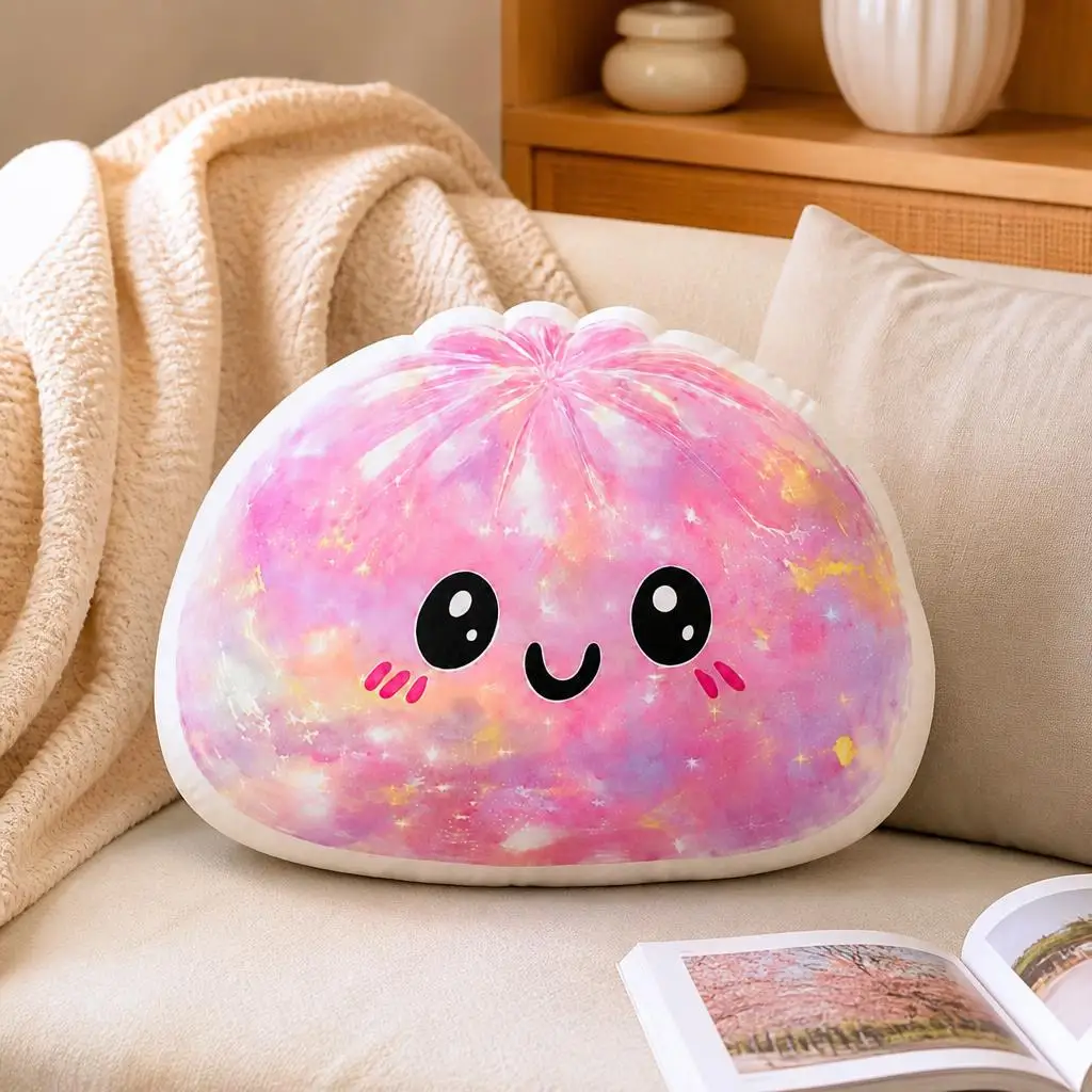 Dumpling Blush Smile Kawaii Cute Shaped Pillow Cushion Irregular Stuffed Throw Pillow Home Decor Gift Bedroom Sofa Decorative