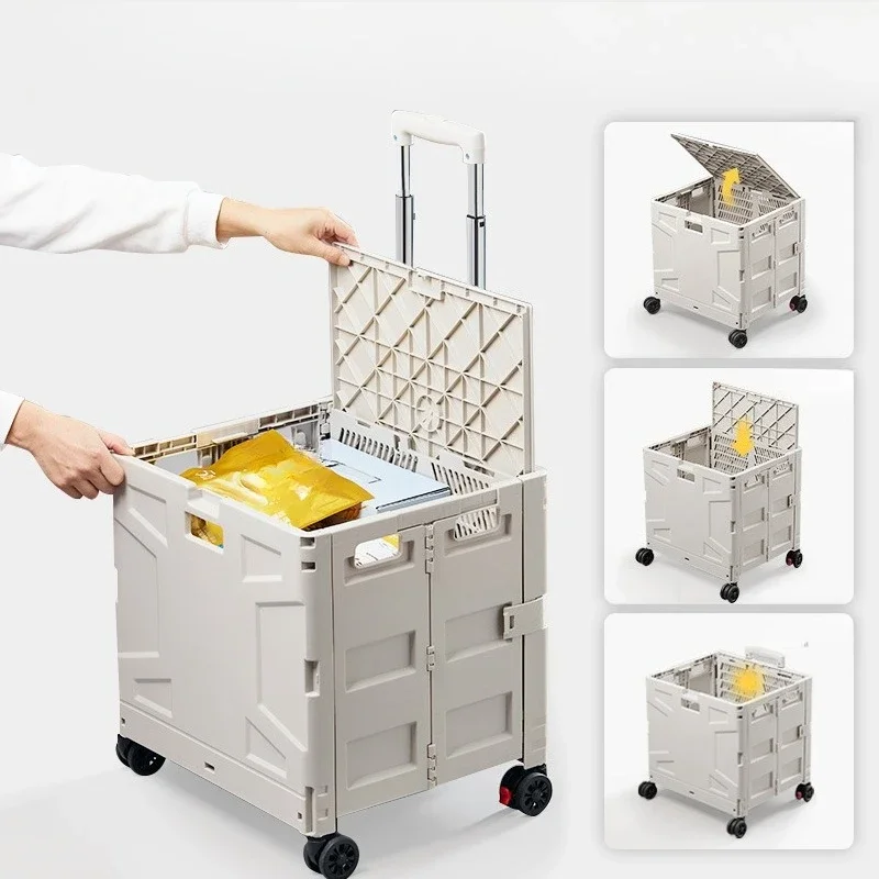 Rod storage case Foldable small trolley Outdoor book case with pulley