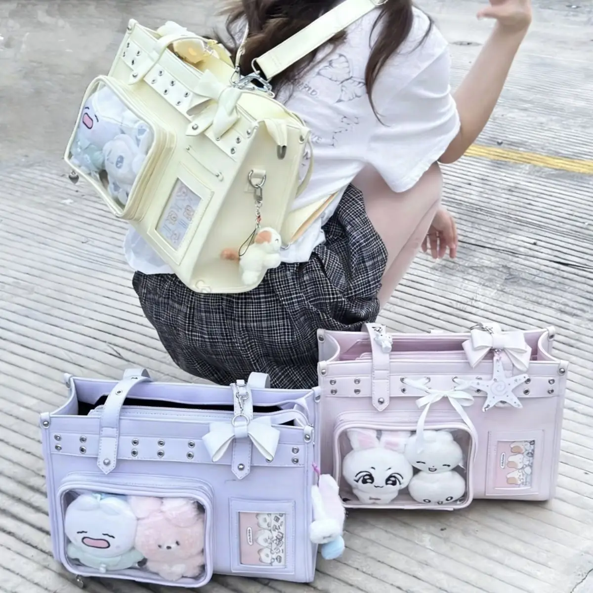 New Hidden Grid Sweet Cool Ulzzang Ita Bag Korean Commuting Preppy Style Cute Women's One-shoulder Cross-body Bag Y2K Backpack