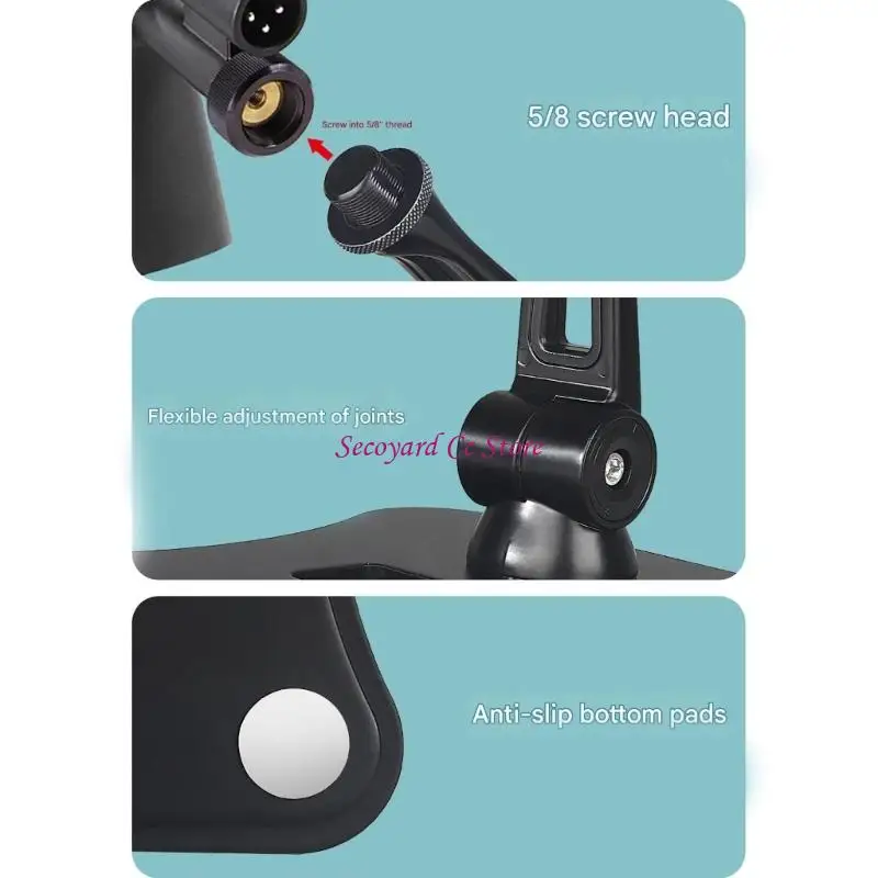 

N3UC Universal Mic Holder Stand Base Aluminum Alloy Support For Stable Sound Setups