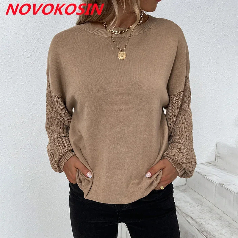 

Spring Autumn Women Solid Knitted Loose Sweater Long Sleeves Casual O Neck Elastic Pullovers Knitwear