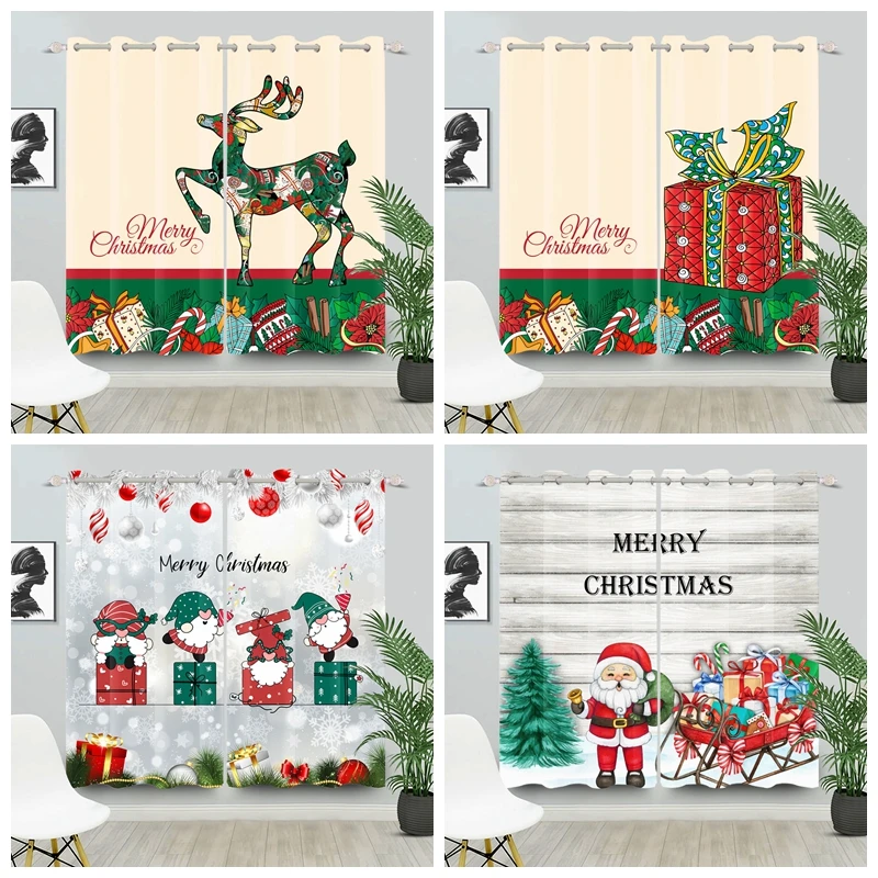 

Рождественские тематические плотные шторы с несколькими узорами, праздничные оконные шторы для декора гостиной, спальни, шторы с люверсами