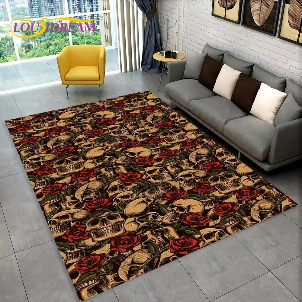 

Horror Skull Gothic Witchcraft Area Rug,Carpet Rug for Living Room Bedroom Sofa Playroom Doormat Decoration,Non-slip Floor Mat