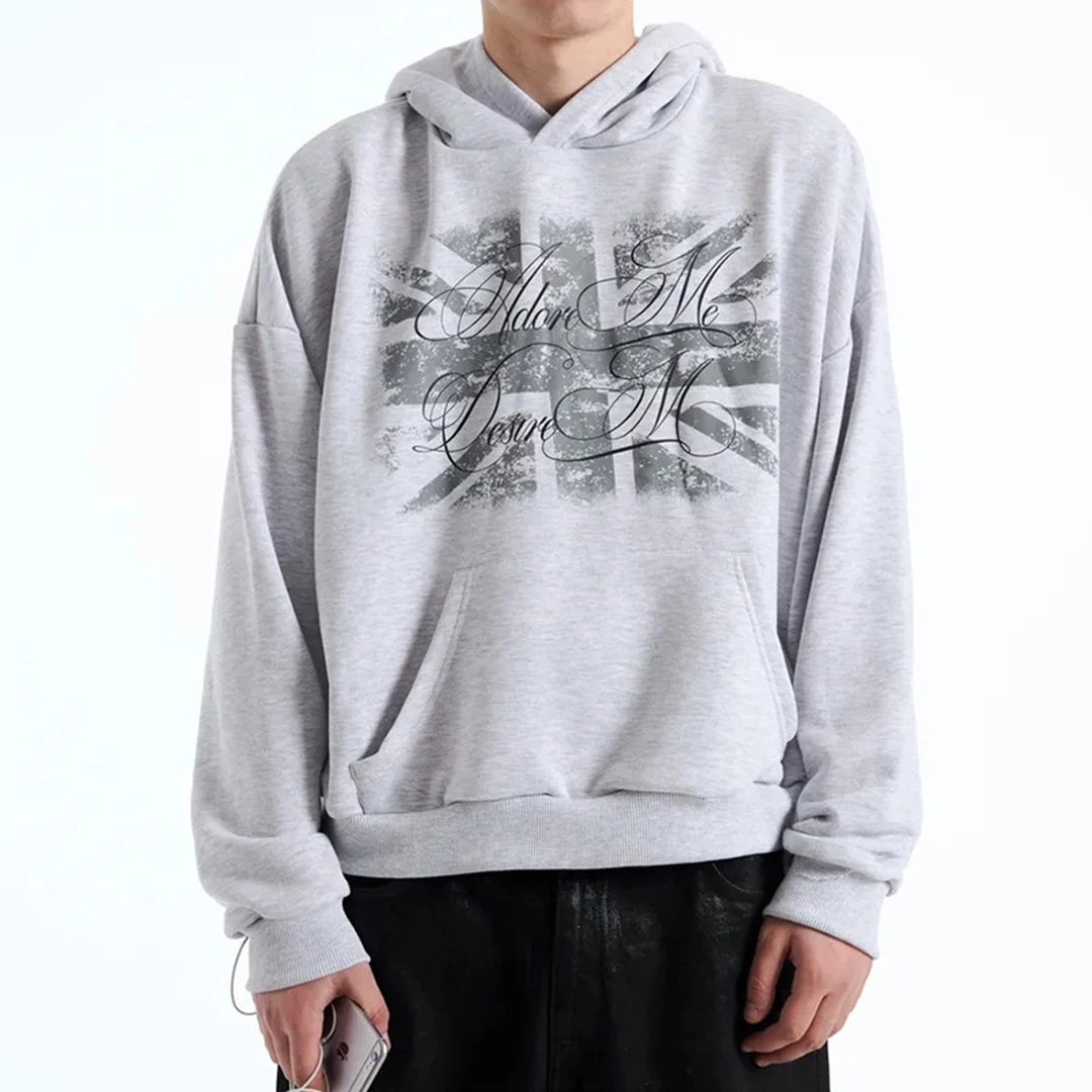 New Men's and Women's Retro Streetwear Hoodie with Geometric Print Long Sleeved Pullover Sweatshirt