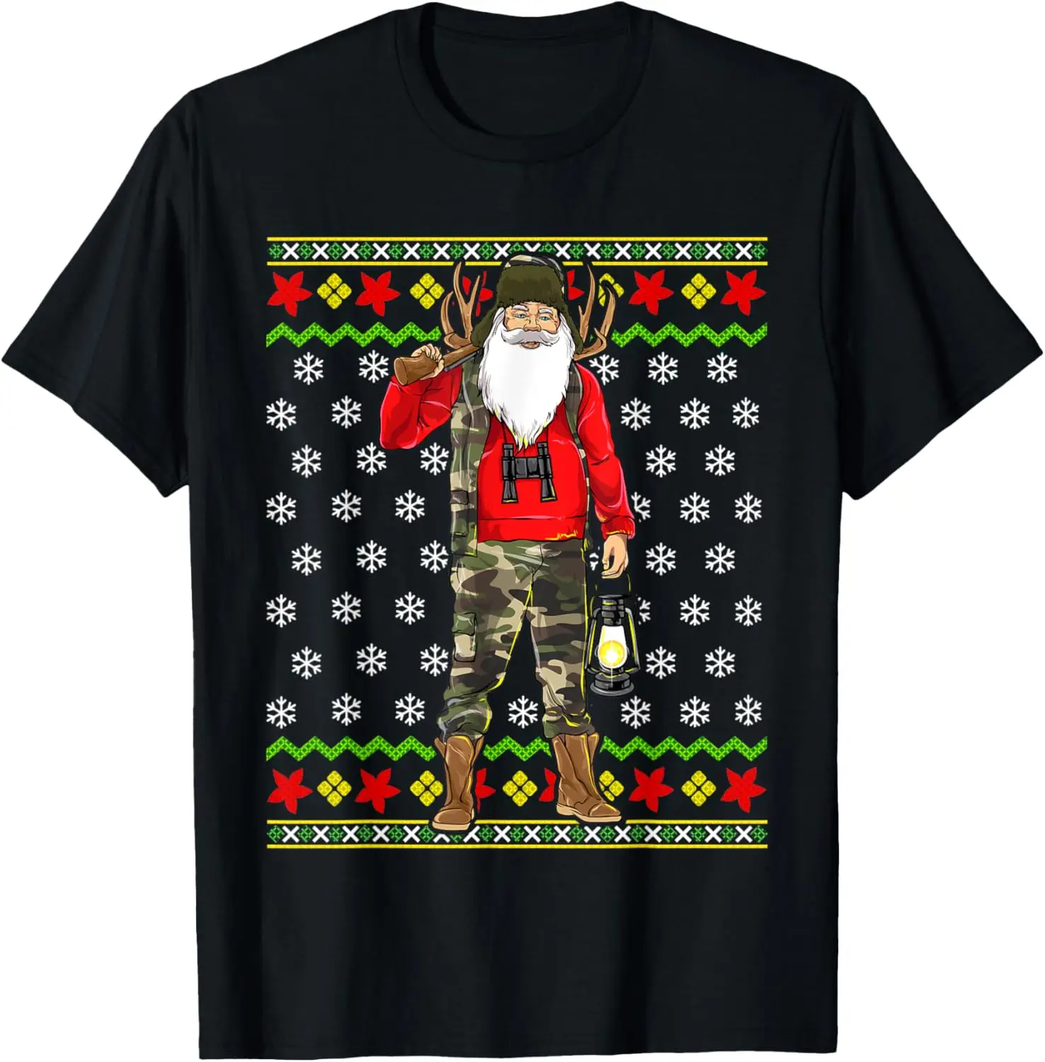 

Hunter Santa Claus Hunting Ugly Christmas Sweater Pattern T-Shirt