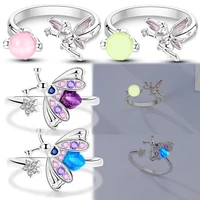 Original 925 Sterling Silver Luminous Firefly Elf Open Rings for Women Girls Jewelry Birthday Anniversary Gifts