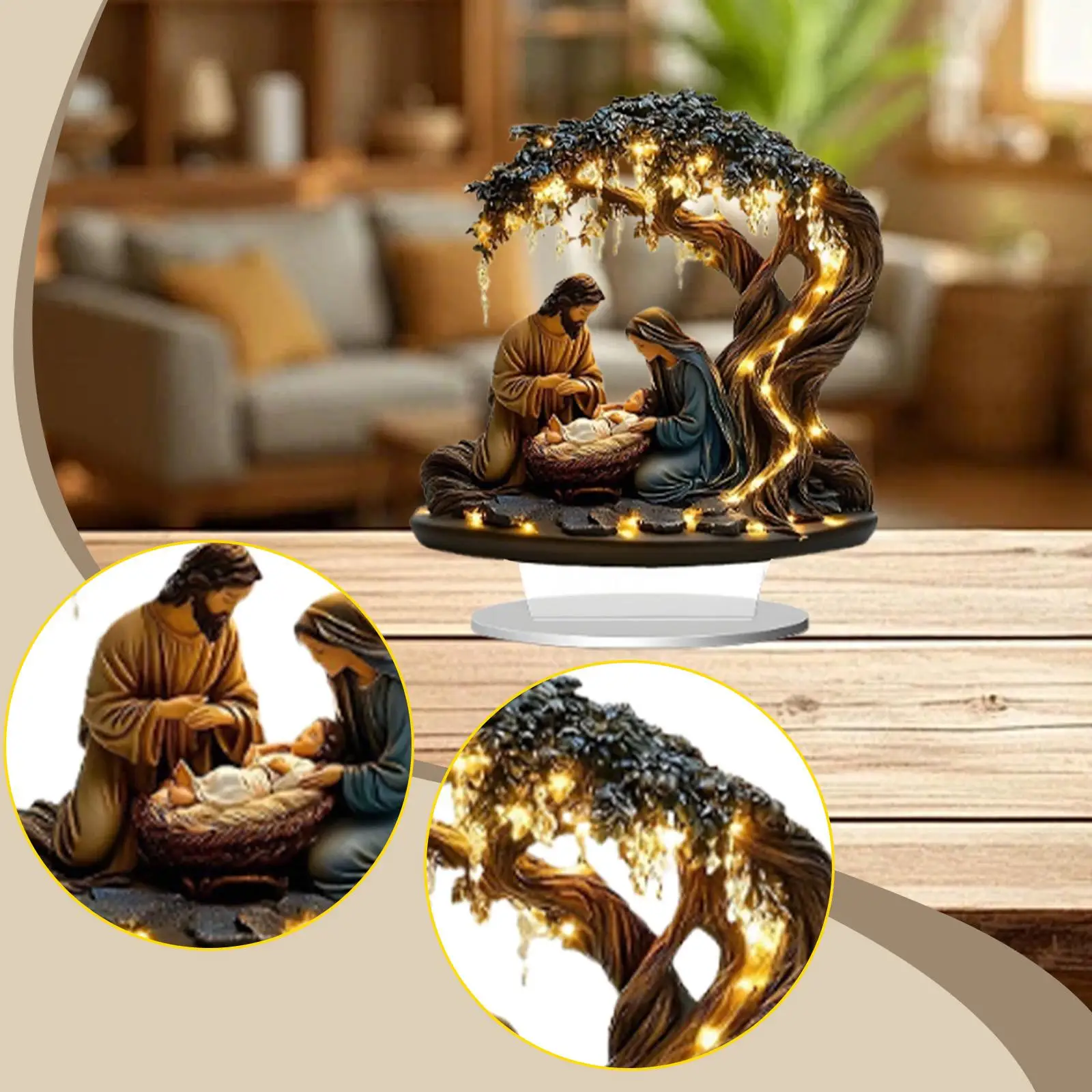 Nativity Scene 2D Acrylic Ornament Desktop Decoration Xmas Tabletop Decor Nativity Display for Office Table Centerpiece Indoor