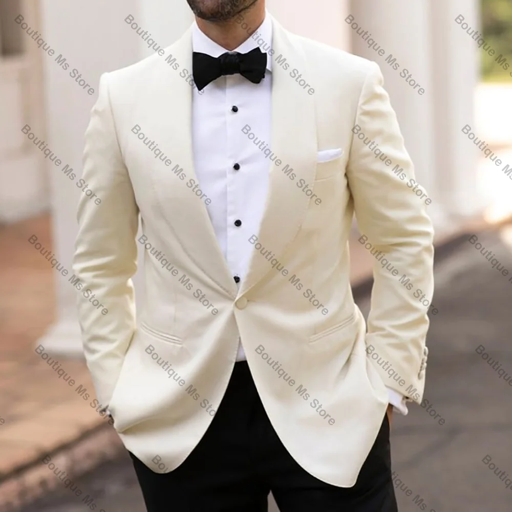 Handsome White Blazer Slim Single Button Men Suit Two Pieces(Jacket+Pants) Outfits Casual Party Prom Wedding Set