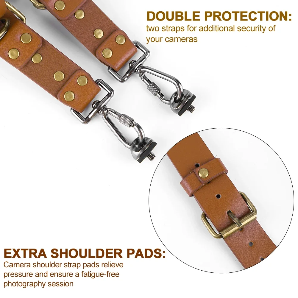 Universal Dual Camera Leather Strap Double Cameras Washable Harness Adjustable Carry Shoulder Straps For DSLR/SLR Cam Accessorie