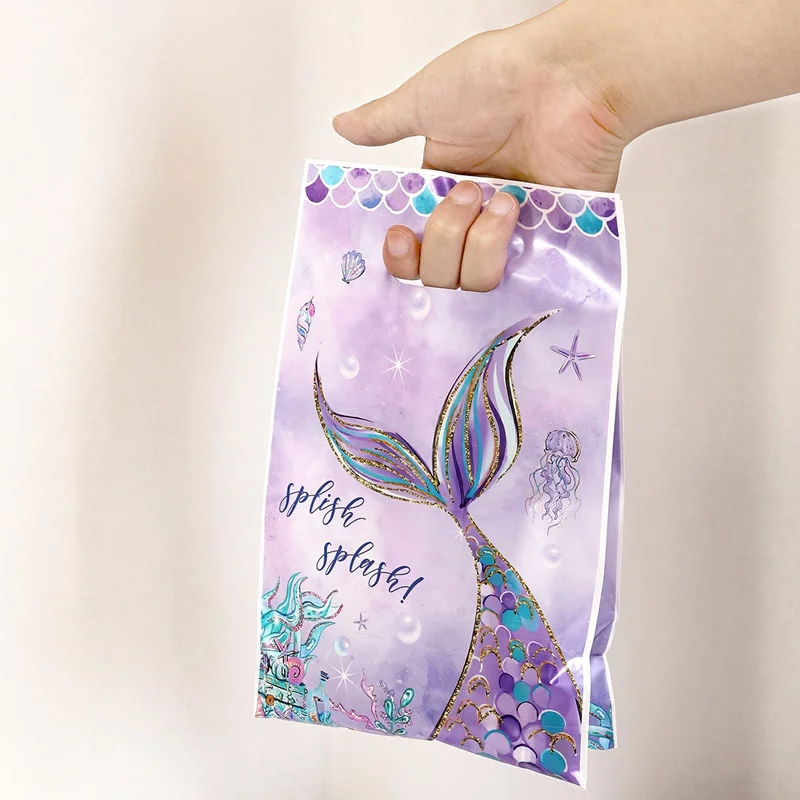 10/20/50pcs Mermaid Candy Bag Purple Mermaid Theme Gift Packaging Bag for Girls Birthday Baby shower Wedding Decoration Supplies