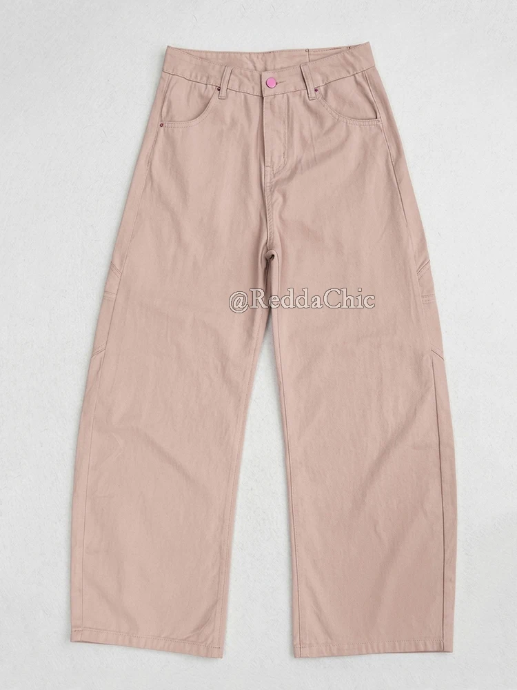 REDDACHiC Heart Embroidered Women Pink Jeans Cute Washed Loose Fit High Waist Carrot Fit Wide Leg Denim Pants Y2K Streetwear