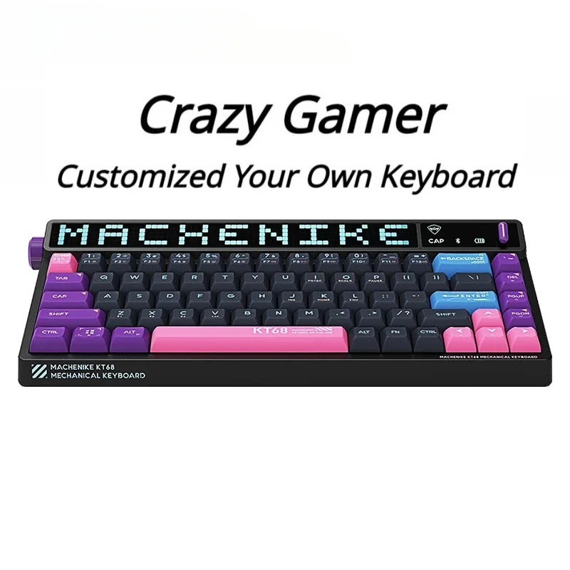 Imagem -03 - Crazy Gamer Kt68 Teclado Mecânico sem Fio Hot-swappable Transparente E-sports Iluminação Rgb Display Digital Modos