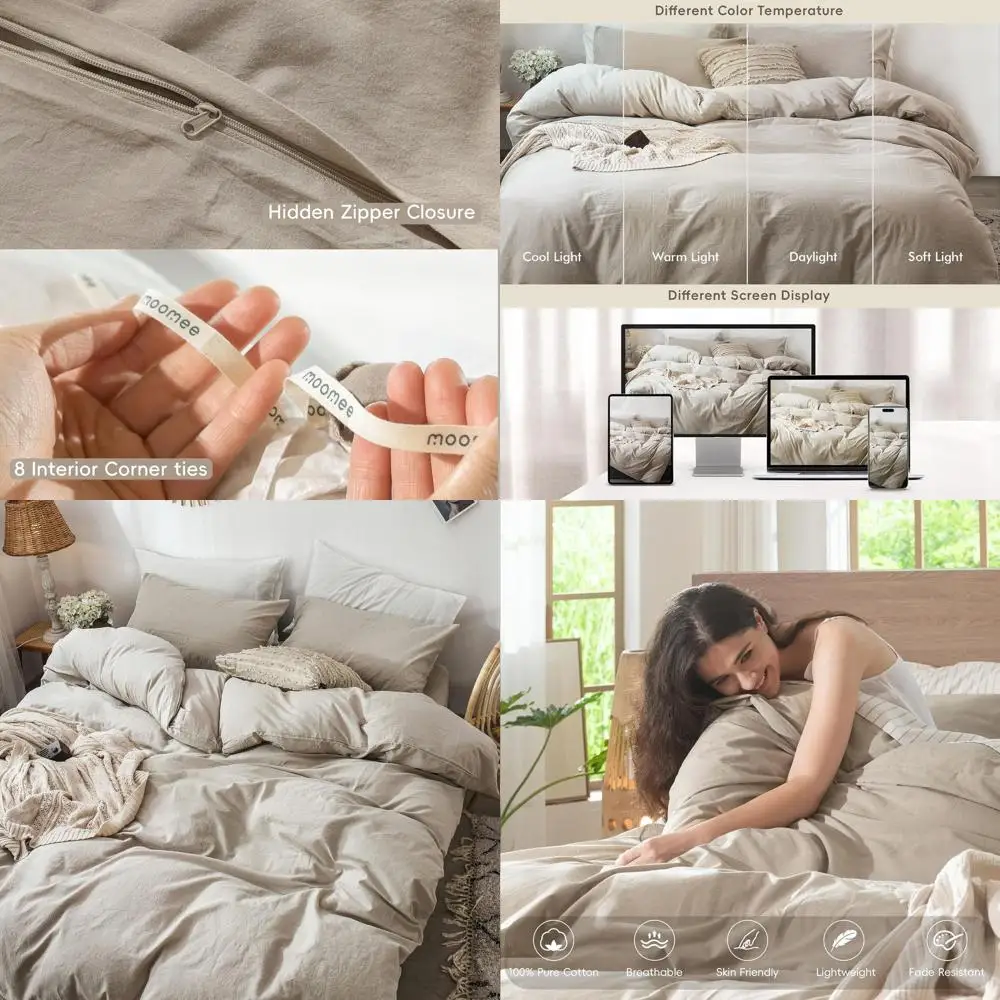 

Комплект пододеяльников для постельного белья, 100% стираный хлопок, лен, как текстурированный, дышащий, прочный, Sot Comy (поврежденный душный лен, серый, королева