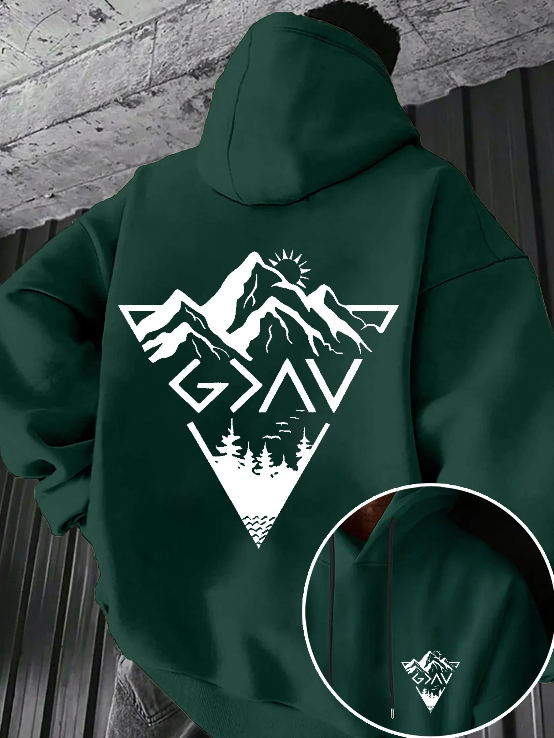 Trendy Minimalist Forest Mountain Back Graphic Hoodie For Men Women Unisex Loose Streetwear Pullover Autumn Winter Fleece