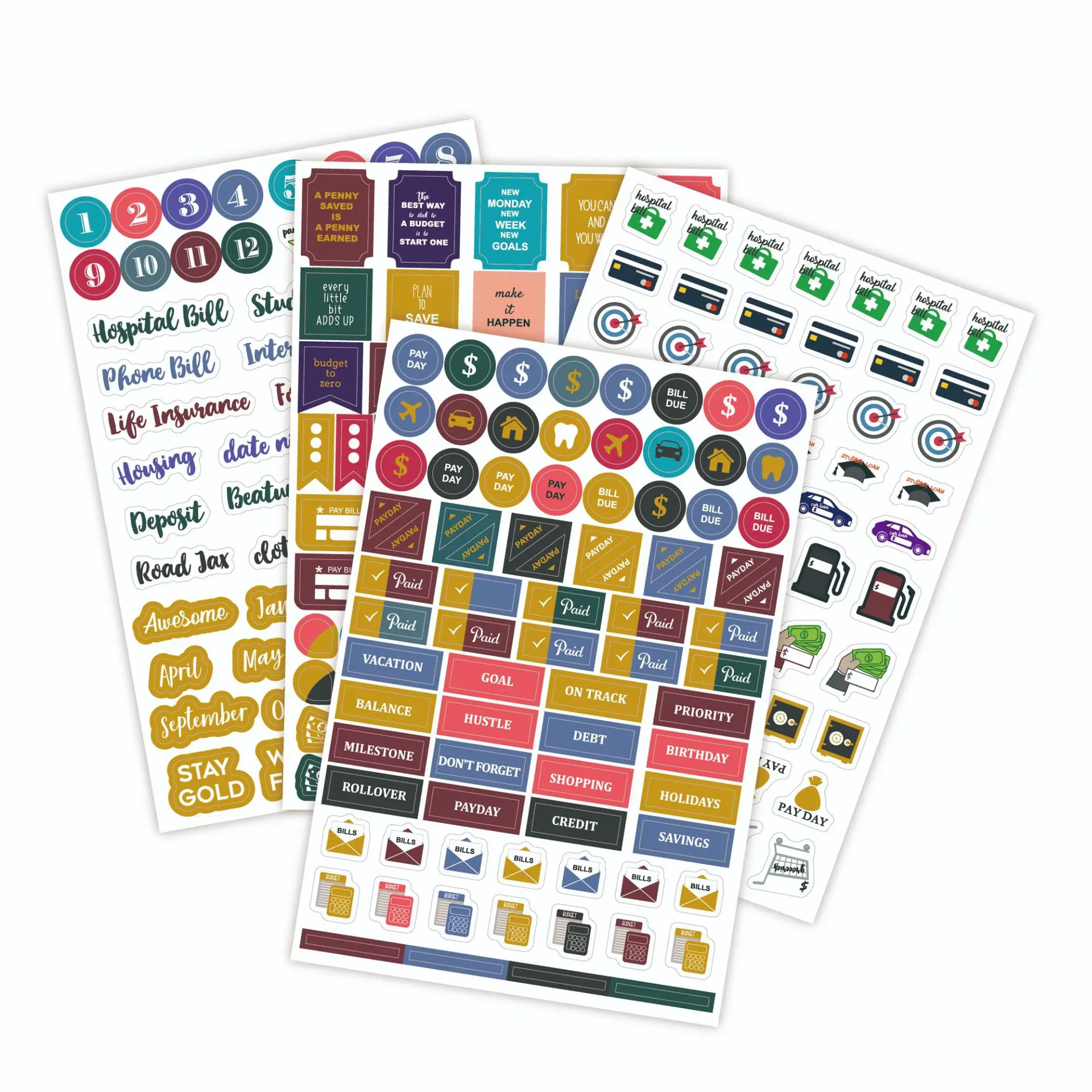 4 vellen/set budgetstickers Plannerstickers, dagelijkse, wekelijkse en maandelijkse planners Scrapbook-labels Briefpapier