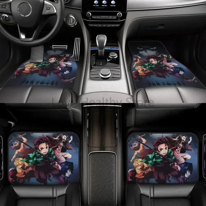 أنيمي شيطان القاتل أنيمي سيارة القدم الحصير مجموعة من 4 اكسسوارات السيارات ديكور الحصير ديكور مع عدم الانزلاق الأسود المضادة للانزلاق دعم