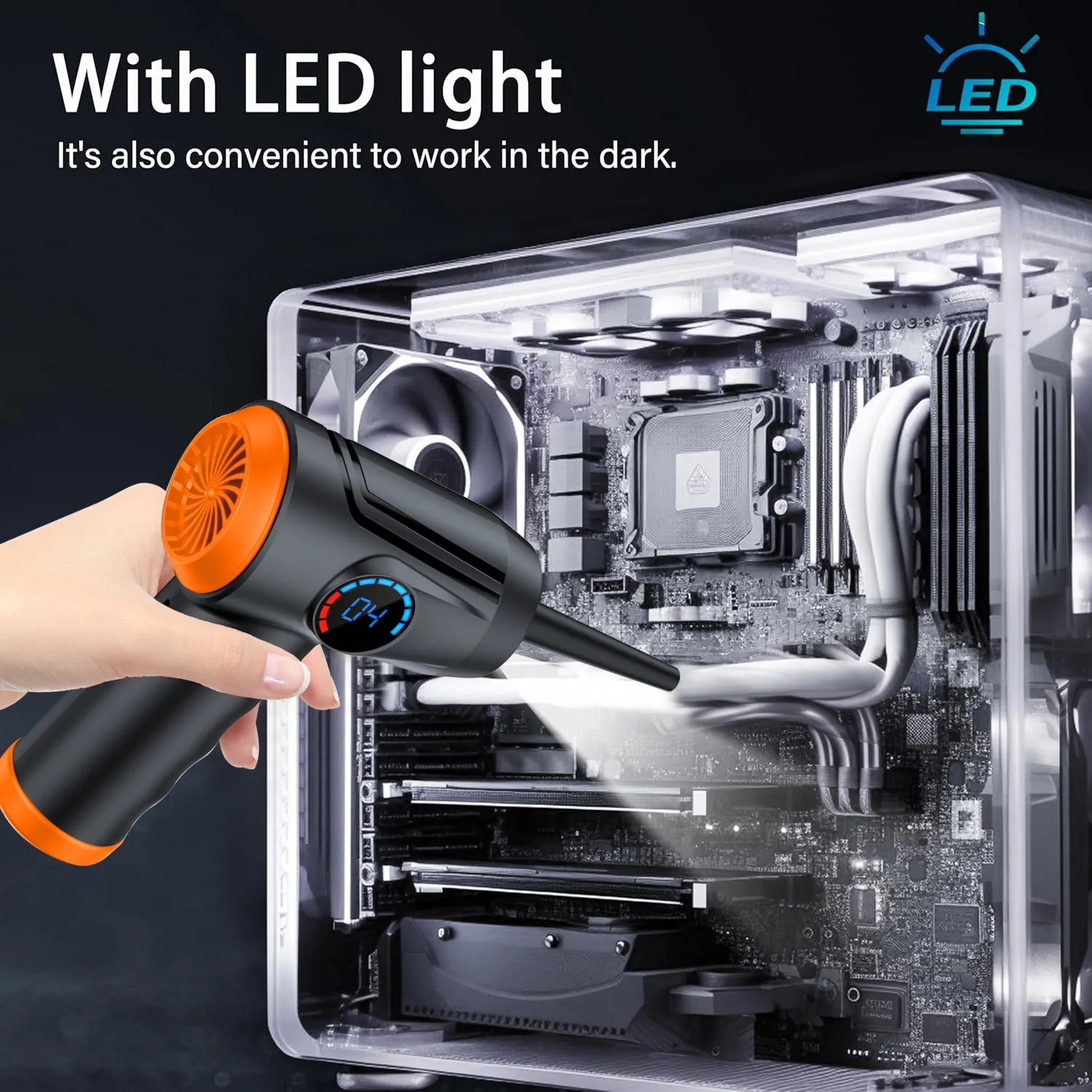 منفضة هواء مضغوطة 4 تروس مسدس هواء محمول للكمبيوتر، منفاخ هواء مضغوط لاسلكي، مع منفاخ أداة تنظيف LED