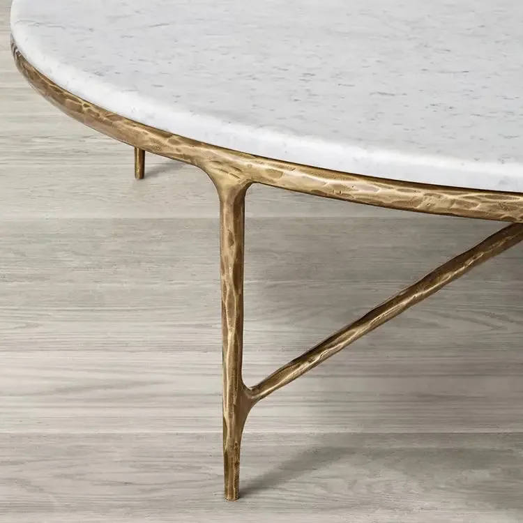 Hand hammer metal frame marble center table marble round coffee table