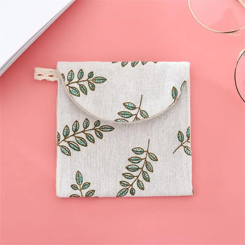 Canvas Women Coin Purse Cartoon Sanitary Pad Napkin Key Storage Cotton Bag USB Data Cable Earphone Bag Christmas Gifts Pouch