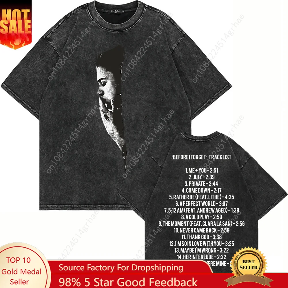 

100% Cotton Vintage Washed The Kid LAROI Before I Forget T Shirt Fashion Men/Women Retro Oversized Loose Acid Wash Tees Shirts