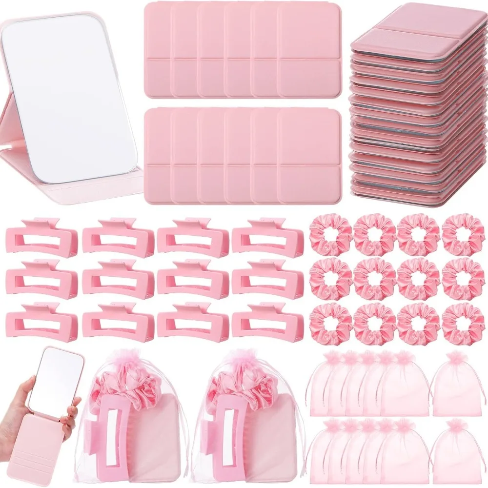 

6/10/12Sets Spa Sleepover Favors Mirror/HairClaw/Scrunchie/Bag Pink Bridesmaid SmallGift wedding favors for guests