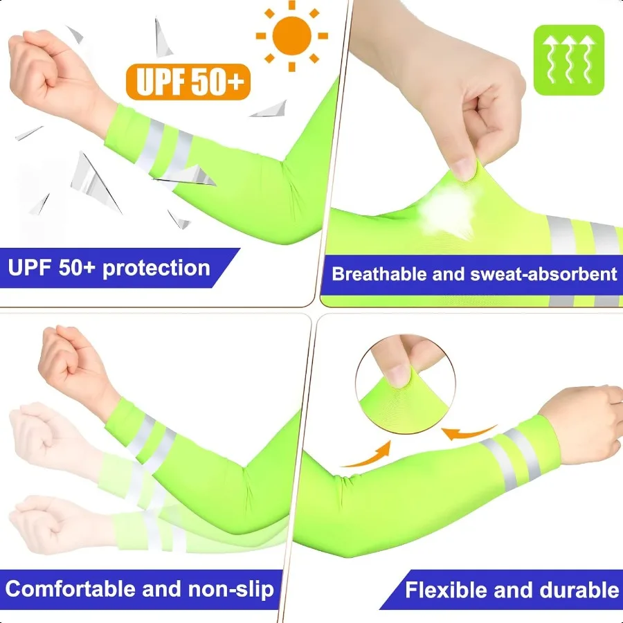 6 Pairs UV Sun Protection Arm Sleeves for Men Women Reflective Cooling Comprion Sleeves Golf Outdoor Sports