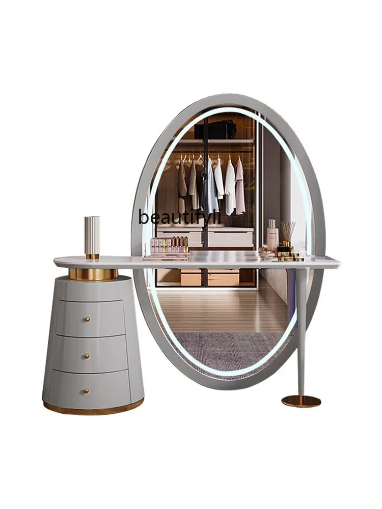 Modern Minimalist High-Grade Dresser Stone Plate Storage Cabinet Light Luxury Dressing Table Full-Length Mirror Integrated