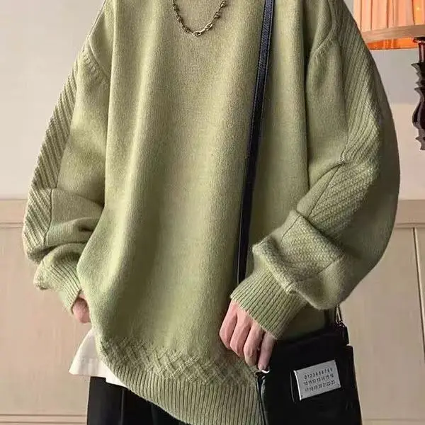 

Loose Fit Oversize Knitted Sweater round Ne Pullover Autumn Winter Men's Faionable Retro Brand Floral Embroidery Teenager