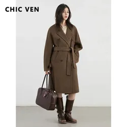 CHIC VEN Women Long Woolen Coats Retro Loose Female Overcoat Double Breasted Ladies Double Sided Topcoat Autumn Winter 2024