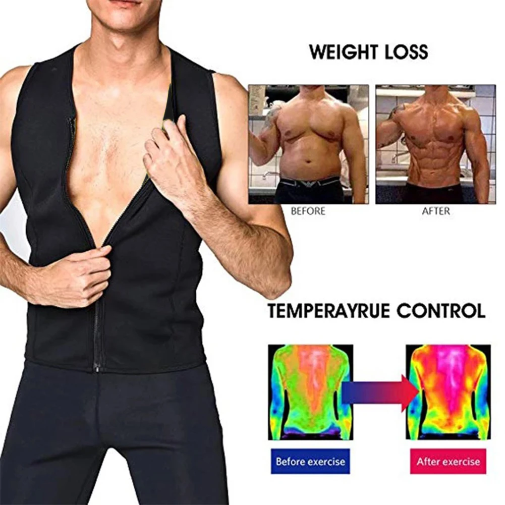 

Neoprene Slimming Sheath Vest Sweaty Men Body Shapewear Portable Fast Weight Loss High Pressure with Zipper for Exercise Fitness