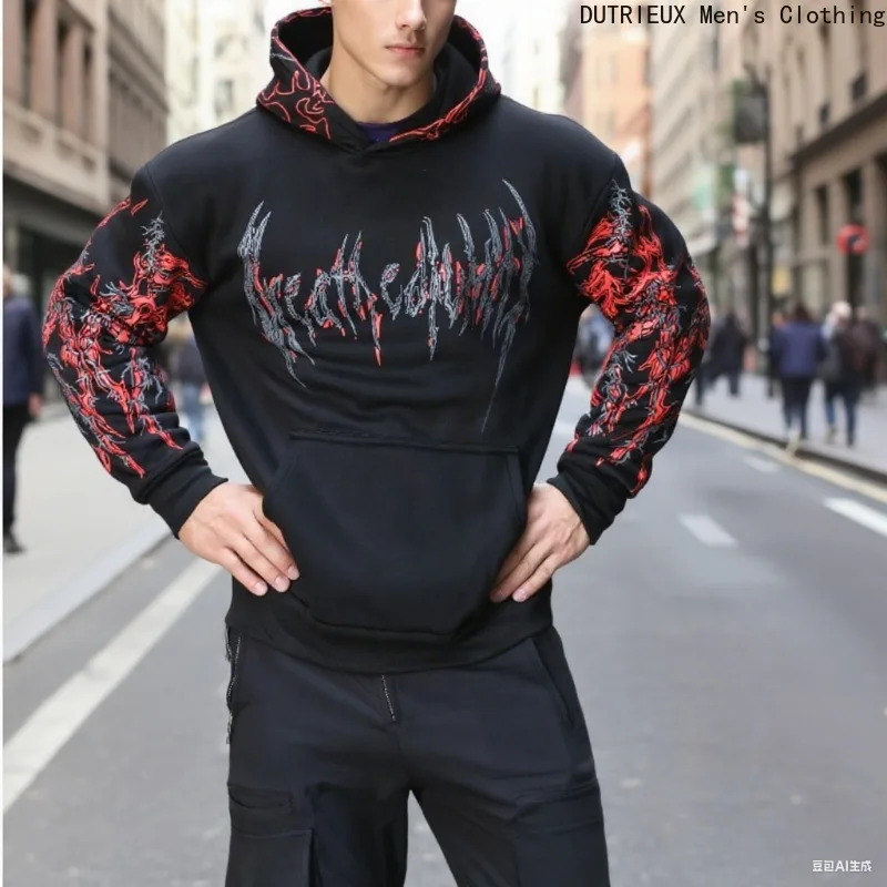 【Envio rápido】 Moletom com capuz masculino outono/inverno Dark God Personality, tamanho extra grande, moletom solto e confortável de manga comprida