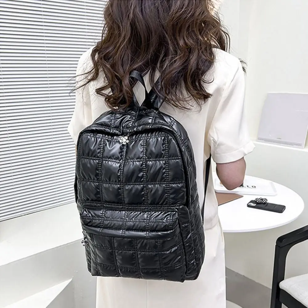 Elegant Solid Color Space Cotton Backpack Cloud Nylon Bubble Shoulder Bag Pleated Large Capacity Student Schoolbag Daily