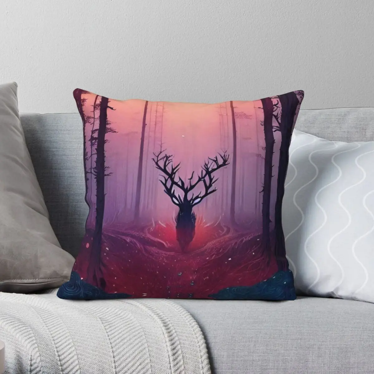 Deer With Antler In The Wilderness Square Pillowcase Polyester Linen Velvet Pattern Throw Pillow Case Cushion Wholesale 45x45