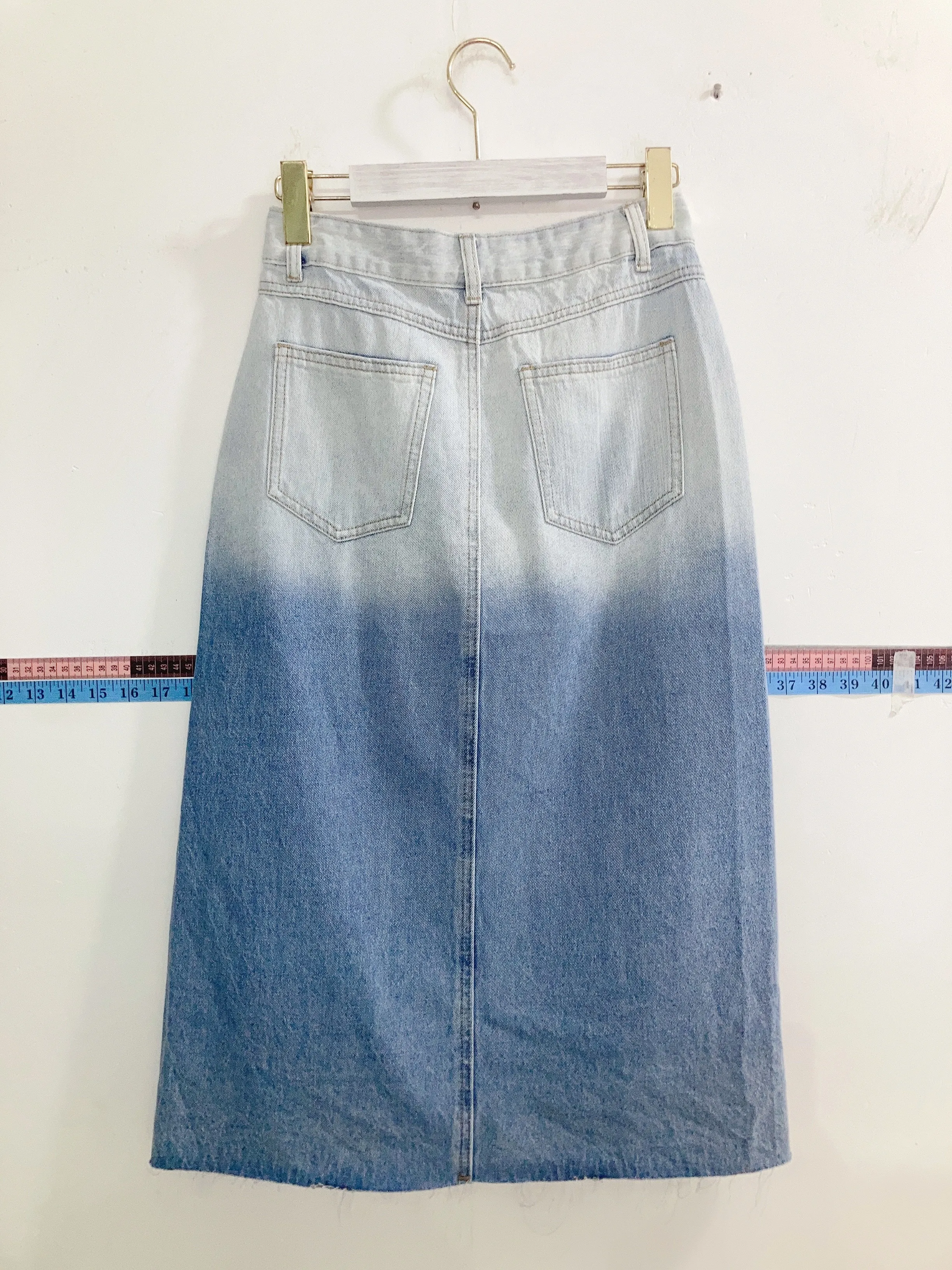 Denim Half Length Skirt of Three Denim Skirt Fade Color High Waist Split Spring and Summer