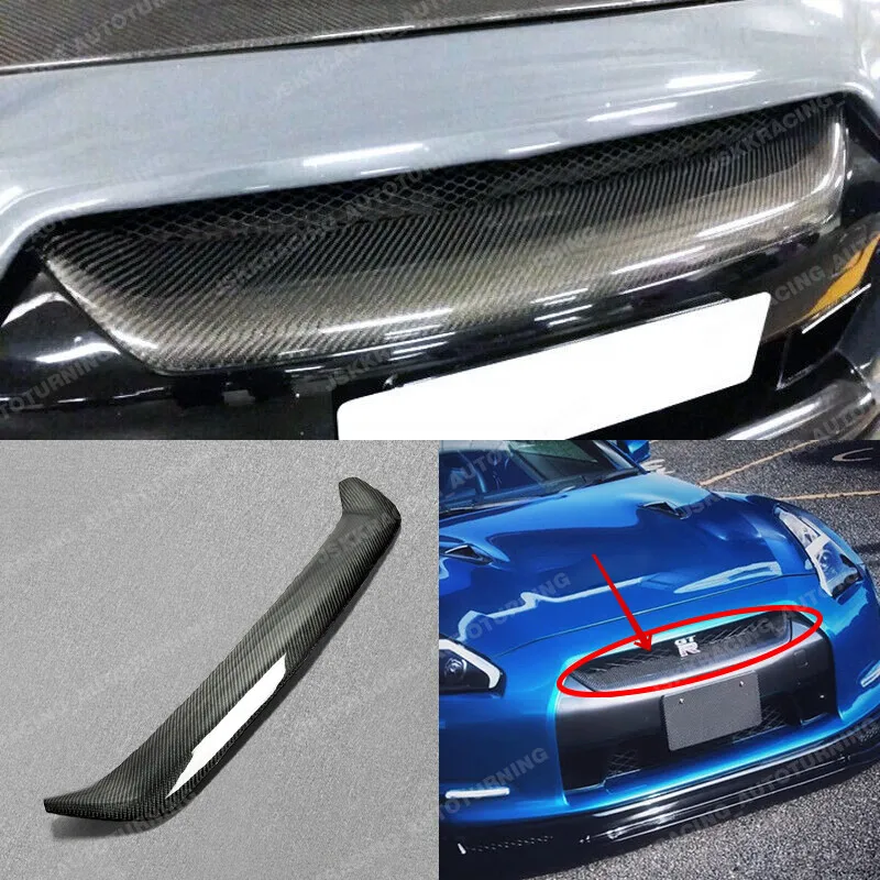

For Nissan GTR R35 09-11 Carbon Fiber Front Bumper Grille Grill Mesh Cover Trim