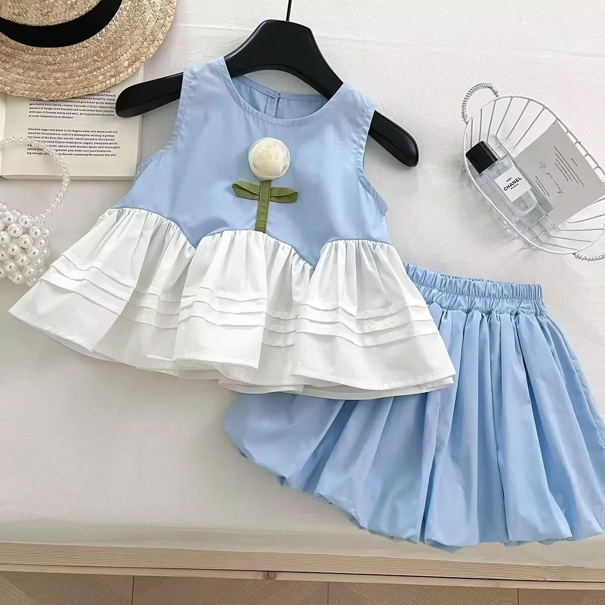 

Children's Clothing Sets Flower Sleeveless Top + Flower Bud Shorts 2pcs Sets Baby Girl Outfit Set Toddler Girl Clothes